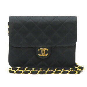 CHANEL Matelasse Chain Shoulder Bag Coco Mark circa Satin Black